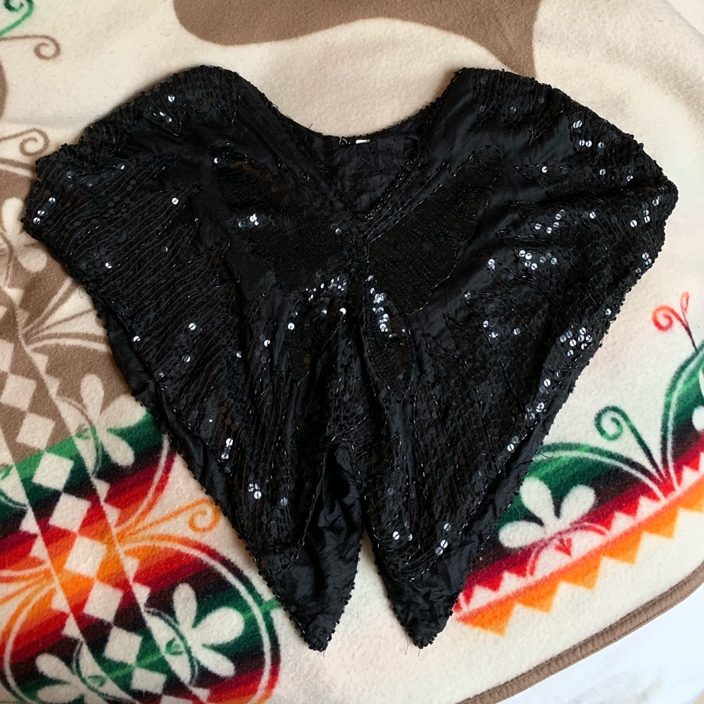 Vintage Black Beaded Shrug / Cape